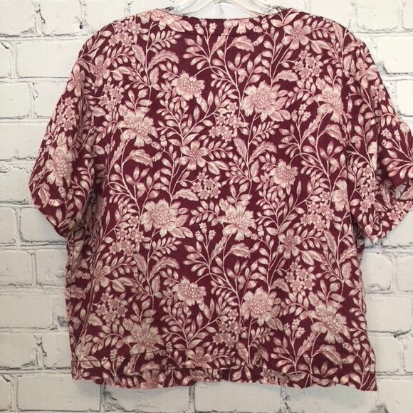 Garnet Hill 100% Linen Red Tropical Floral Buttondown Shirt Size S - Picture 4 of 6